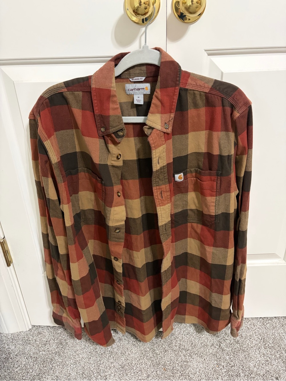 Carhartt men’s relaxed fit plaid flannel button down long sleeve shirt